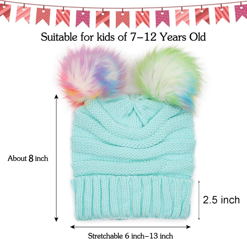 ACTLATI Kids Winter Knitted Beanie Hat Colorful Pompom Ears Ski Hat for Boy Girl(Ages 7-12) - Image 3